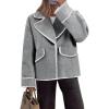 imageCicy Bell Womens Cropped Wool Jacket Embroidered Contrast Trims Blazer Fall Short Pea Coat with PocketsGrey