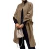 imageCicy Bell Womens Long Pea Coats Oversized Wrap Wool Blend Trench Coats Winter Open Front Cardigan OvercoatsBrown