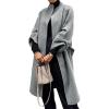 imageCicy Bell Womens Long Pea Coats Oversized Wrap Wool Blend Trench Coats Winter Open Front Cardigan OvercoatsGrey
