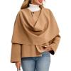 imageCicy Bell Womens Oversized Pea Coats Cropped Shawl Wraps Wool Blend Jackets Work Casual Fall Winter Peacoat Scarf CoatCamel