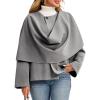 imageCicy Bell Womens Oversized Pea Coats Cropped Shawl Wraps Wool Blend Jackets Work Casual Fall Winter Peacoat Scarf CoatGrey