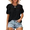 imageCicy Bell Womens Summer Top Ruffle Short Sleeve Lace Crochet Shirt Dressy Casual Loose Tunic BlouseBlack