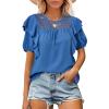 imageCicy Bell Womens Summer Top Ruffle Short Sleeve Lace Crochet Shirt Dressy Casual Loose Tunic BlouseBlue