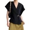 imageCicy Bell Womens Trendy V Neck Tops Shirts Short Sleeve Button Down Slim Waist Summer BlousesBlack