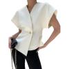 imageCicy Bell Womens Trendy V Neck Tops Shirts Short Sleeve Button Down Slim Waist Summer BlousesWhite