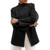 imageCicy Bell Womens Wool Pea Coats Fall Oversized Collarless Blazer Jackets Double Breasted Mid Length Trench CoatBlack