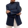 imageCicy Bell Womens Wool Pea Coats Fall Oversized Collarless Blazer Jackets Double Breasted Mid Length Trench CoatNavy
