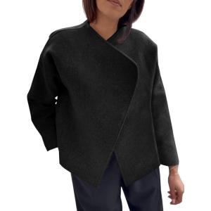 imageCicy Bell Womens Cropped Winter Pea Coats Business Casual Open Front Cardigan Jackets OuterwearBlack