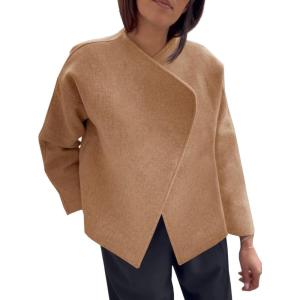 imageCicy Bell Womens Cropped Winter Pea Coats Business Casual Open Front Cardigan Jackets OuterwearKhaki