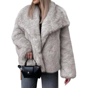 imageCicy Bell Womens Faux Fur Coat Winter Shaggy Casual Oversized Lapel Jackets Warm Fuzzy OuterwearGrey