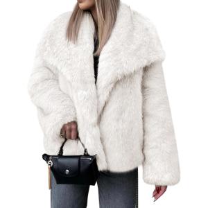 imageCicy Bell Womens Faux Fur Coat Winter Shaggy Casual Oversized Lapel Jackets Warm Fuzzy OuterwearWhite