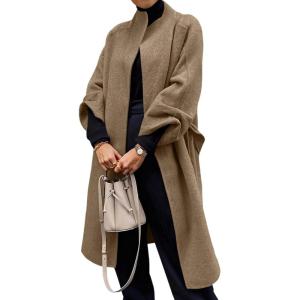 imageCicy Bell Womens Long Pea Coats Oversized Wrap Wool Blend Trench Coats Winter Open Front Cardigan OvercoatsBrown