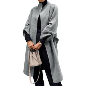 imageCicy Bell Womens Long Pea Coats Oversized Wrap Wool Blend Trench Coats Winter Open Front Cardigan OvercoatsGrey