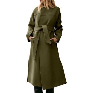 imageCicy Bell Womens Long Winter Pea Coats Oversized Warm Open Front Overcoats Jackets with BeltArmy Green