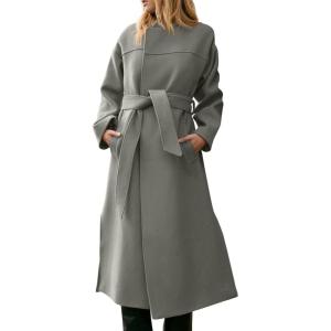 imageCicy Bell Womens Long Winter Pea Coats Oversized Warm Open Front Overcoats Jackets with BeltGrey