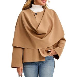 imageCicy Bell Womens Oversized Pea Coats Cropped Shawl Wraps Wool Blend Jackets Work Casual Fall Winter Peacoat Scarf CoatCamel