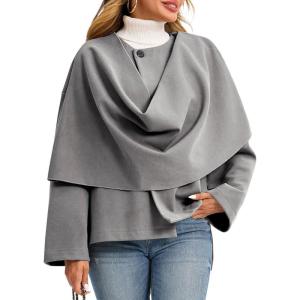 imageCicy Bell Womens Oversized Pea Coats Cropped Shawl Wraps Wool Blend Jackets Work Casual Fall Winter Peacoat Scarf CoatGrey