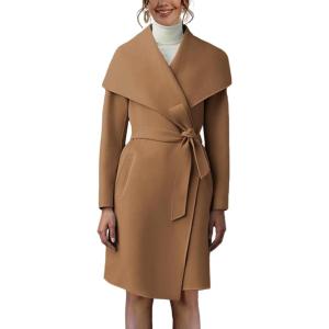 imageCicy Bell Womens Pea Trench Coat Lapel Collar Long Jacket Open Front Belted Overcoat with PocketsBrown