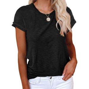 imageCicy Bell Womens Short Sleeve Shirts Crewneck Loose Casual Summer Basic Tees TopsBlack