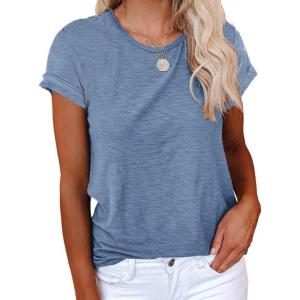imageCicy Bell Womens Short Sleeve Shirts Crewneck Loose Casual Summer Basic Tees TopsBlue