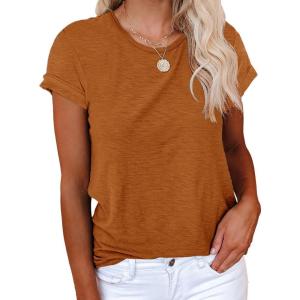 imageCicy Bell Womens Short Sleeve Shirts Crewneck Loose Casual Summer Basic Tees TopsBrown