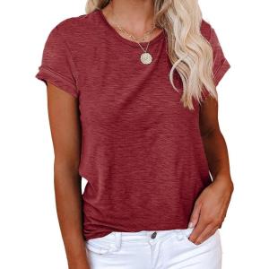 imageCicy Bell Womens Short Sleeve Shirts Crewneck Loose Casual Summer Basic Tees TopsBurgundy