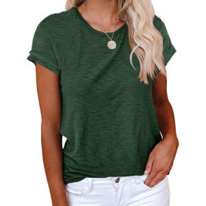 imageCicy Bell Womens Short Sleeve Shirts Crewneck Loose Casual Summer Basic Tees TopsDark Green