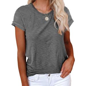 imageCicy Bell Womens Short Sleeve Shirts Crewneck Loose Casual Summer Basic Tees TopsDark Grey