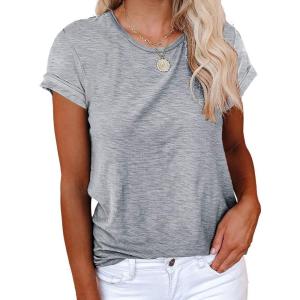 imageCicy Bell Womens Short Sleeve Shirts Crewneck Loose Casual Summer Basic Tees TopsGrey