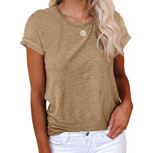 imageCicy Bell Womens Short Sleeve Shirts Crewneck Loose Casual Summer Basic Tees TopsKhaki