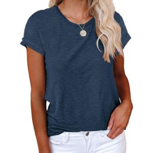 imageCicy Bell Womens Short Sleeve Shirts Crewneck Loose Casual Summer Basic Tees TopsNavy