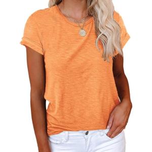imageCicy Bell Womens Short Sleeve Shirts Crewneck Loose Casual Summer Basic Tees TopsOrange