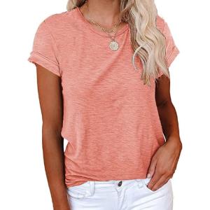 imageCicy Bell Womens Short Sleeve Shirts Crewneck Loose Casual Summer Basic Tees TopsPink