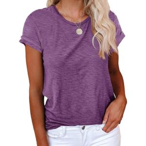imageCicy Bell Womens Short Sleeve Shirts Crewneck Loose Casual Summer Basic Tees TopsPurple