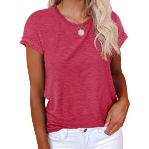 imageCicy Bell Womens Short Sleeve Shirts Crewneck Loose Casual Summer Basic Tees TopsRose Red