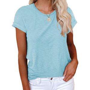 imageCicy Bell Womens Short Sleeve Shirts Crewneck Loose Casual Summer Basic Tees TopsSky Blue
