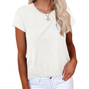 imageCicy Bell Womens Short Sleeve Shirts Crewneck Loose Casual Summer Basic Tees TopsWhite