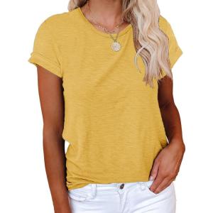 imageCicy Bell Womens Short Sleeve Shirts Crewneck Loose Casual Summer Basic Tees TopsYellow