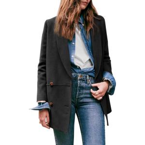 imageCicy Bell Womens Winter Pea Coat Casual Double Breasted Lapel Trench Coat Mid Long Blazer JacketBlack
