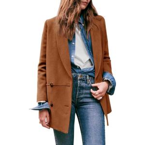 imageCicy Bell Womens Winter Pea Coat Casual Double Breasted Lapel Trench Coat Mid Long Blazer JacketCaramel Colour