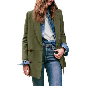 imageCicy Bell Womens Winter Pea Coat Casual Double Breasted Lapel Trench Coat Mid Long Blazer JacketGreen