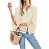 imageCicy Bell Womens 34 Bell Sleeve Button Down Shirts Casual Ruffle Hem Tops Eyelet BlouseBeige