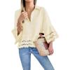 imageCicy Bell Womens 34 Bell Sleeve Button Down Shirts Casual Ruffle Hem Tops Eyelet BlouseBeige