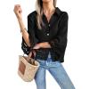 imageCicy Bell Womens 34 Bell Sleeve Button Down Shirts Casual Ruffle Hem Tops Eyelet BlouseBlack