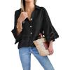 imageCicy Bell Womens 34 Bell Sleeve Button Down Shirts Casual Ruffle Hem Tops Eyelet BlouseBlack