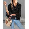 imageCicy Bell Womens 34 Bell Sleeve Button Down Shirts Casual Ruffle Hem Tops Eyelet BlouseBlack