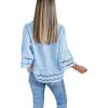 imageCicy Bell Womens 34 Bell Sleeve Button Down Shirts Casual Ruffle Hem Tops Eyelet BlouseBlue