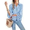 imageCicy Bell Womens 34 Bell Sleeve Button Down Shirts Casual Ruffle Hem Tops Eyelet BlouseBlue