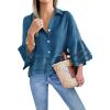 imageCicy Bell Womens 34 Bell Sleeve Button Down Shirts Casual Ruffle Hem Tops Eyelet BlouseNavy