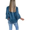 imageCicy Bell Womens 34 Bell Sleeve Button Down Shirts Casual Ruffle Hem Tops Eyelet BlouseNavy